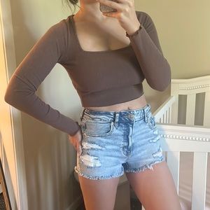 Pink Lily Brown Long Sleeve Crop Top